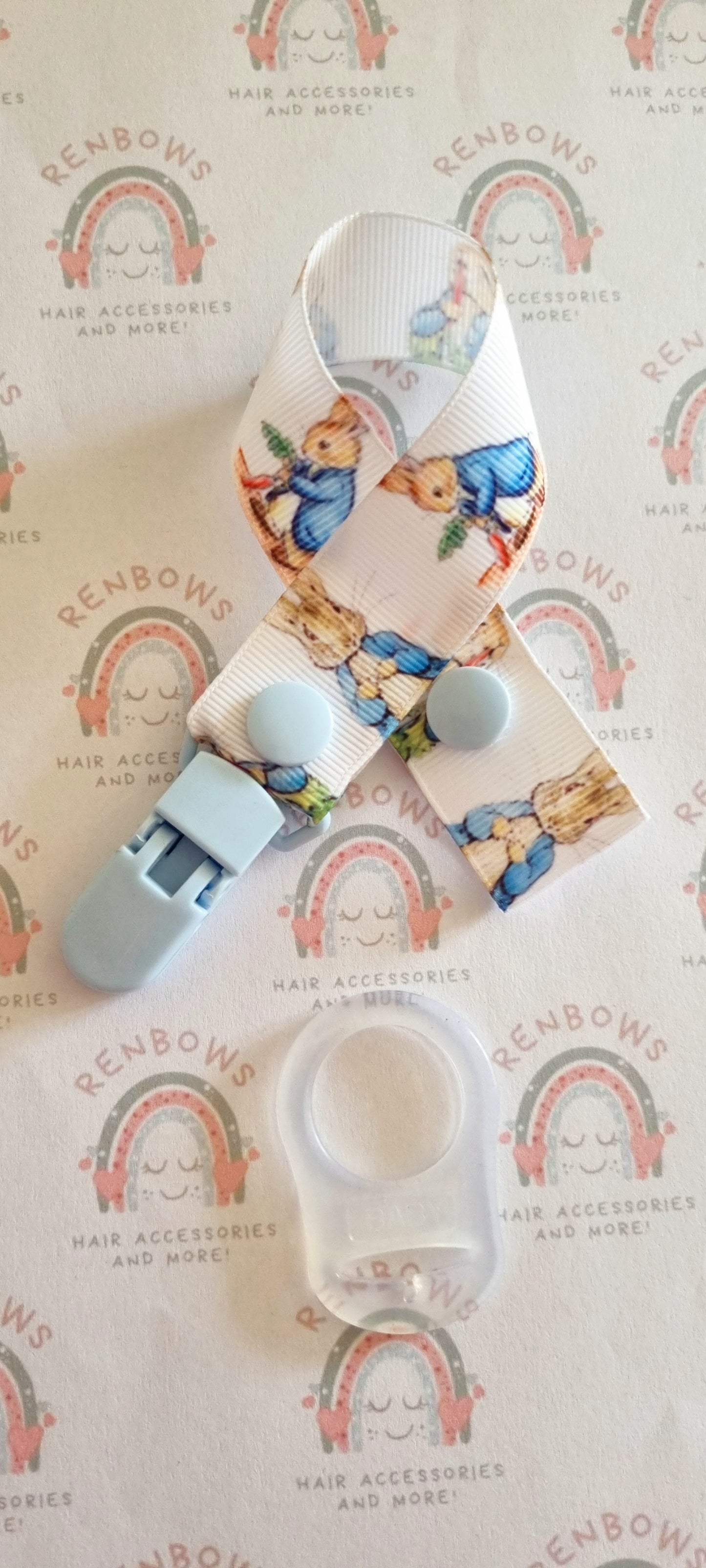 Peter Rabbit dummy clip with mam style adapter