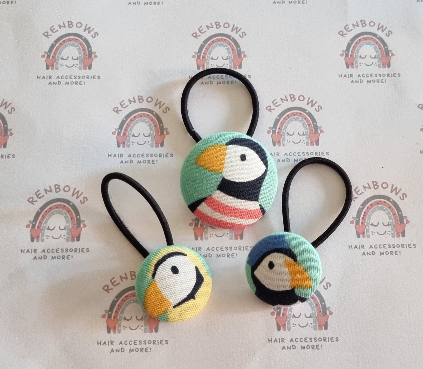 Puffins Button Hair Bobbles. Set of 3.