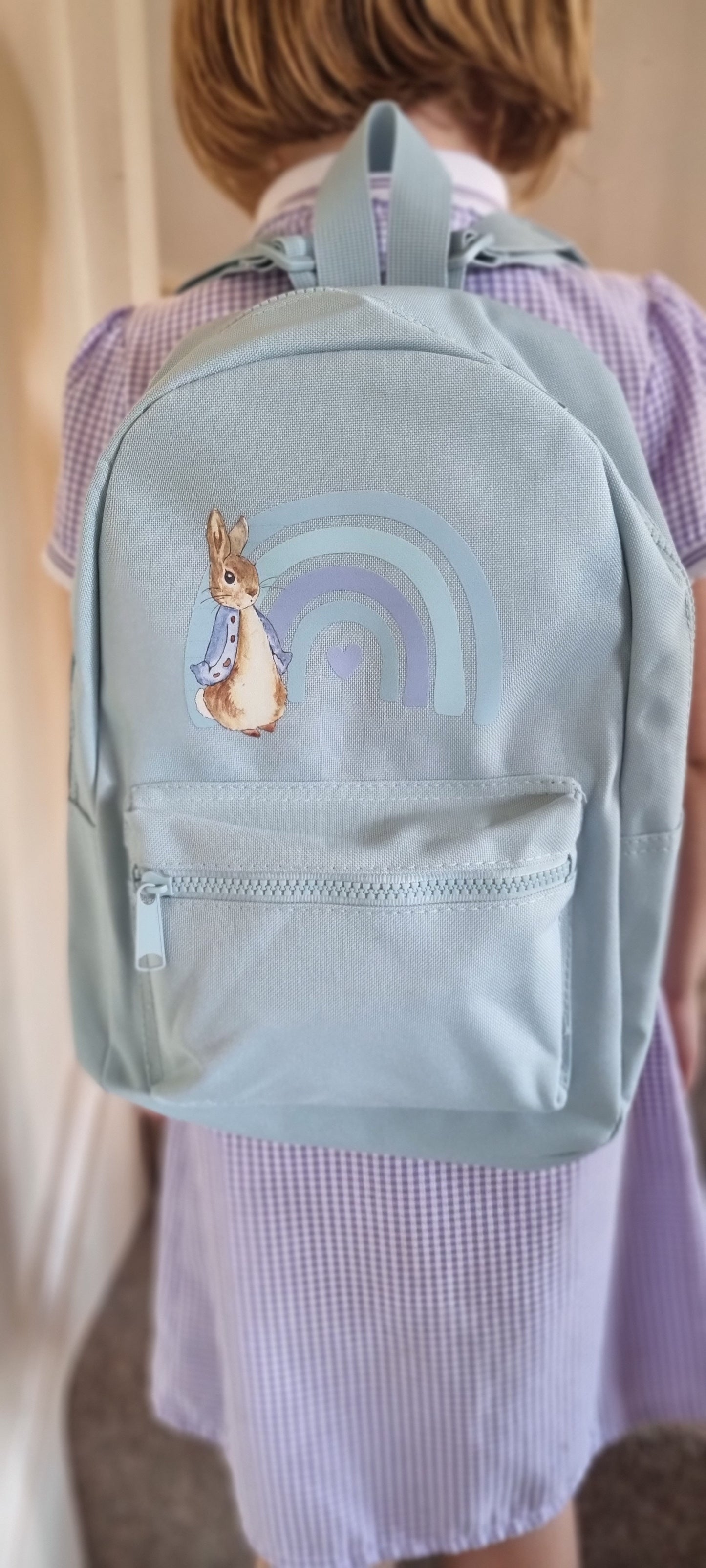 Personalised Peter Rabbit Rainbow Mini Backpack in Blue