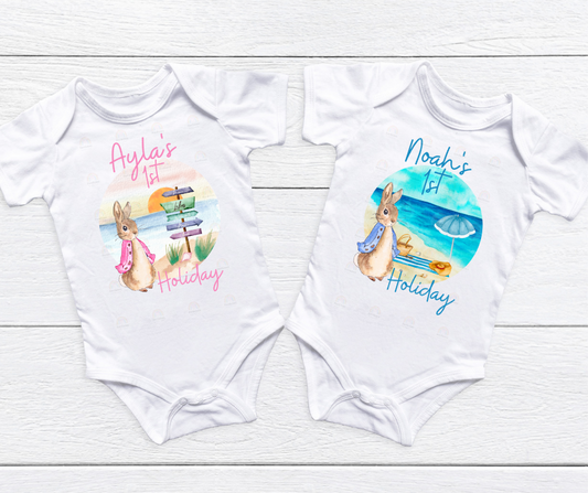 Personalised 1st Holiday Bodysuit/Vest with Peter rabbit theme