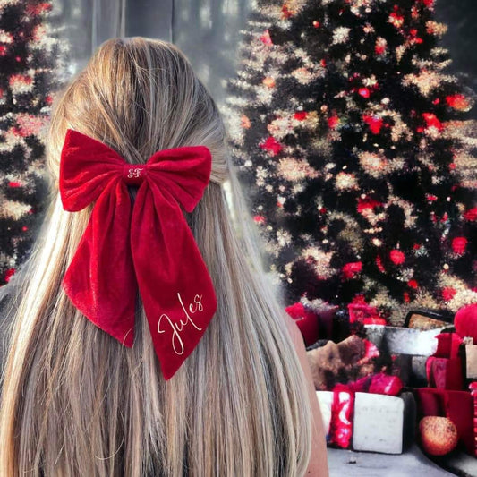 XL Red Velvet Personalised Hair Bow