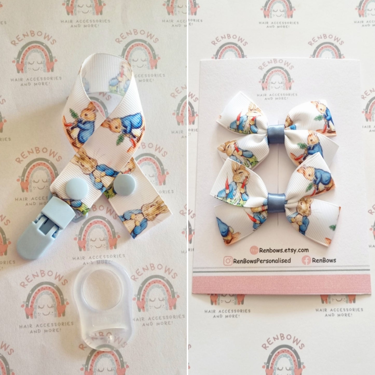 Peter Rabbit Hair Bows (with matching dummy clip available)