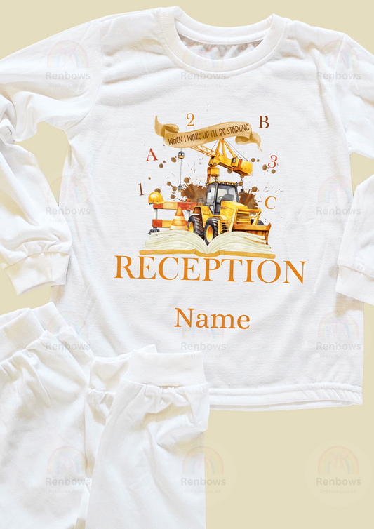 When I wake up, i will start Reception. Construction PJs. Personalised.