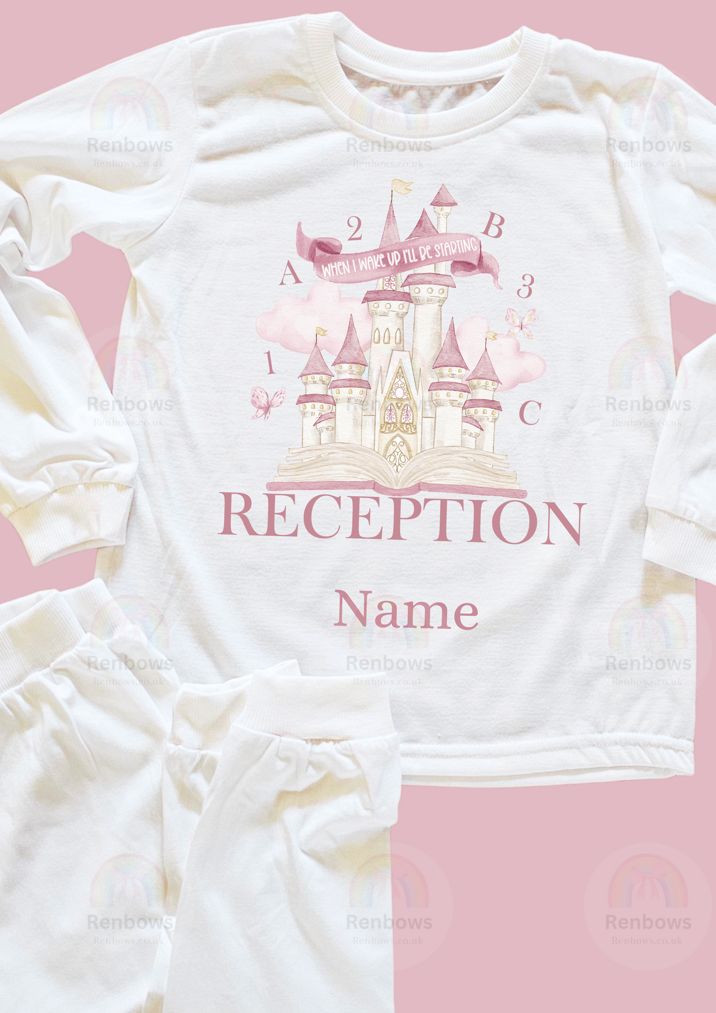 When I wake up, i will start Reception. Princess Castle PJs. Personalised.