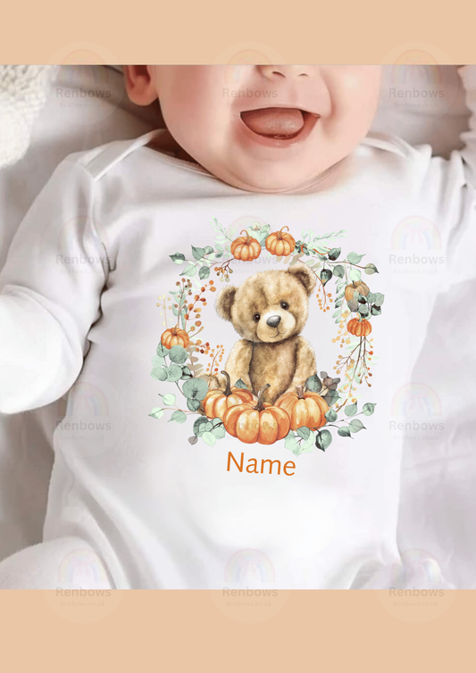 Pumpkin theme Sleepsuit. Perfect for Halloween. Personalised