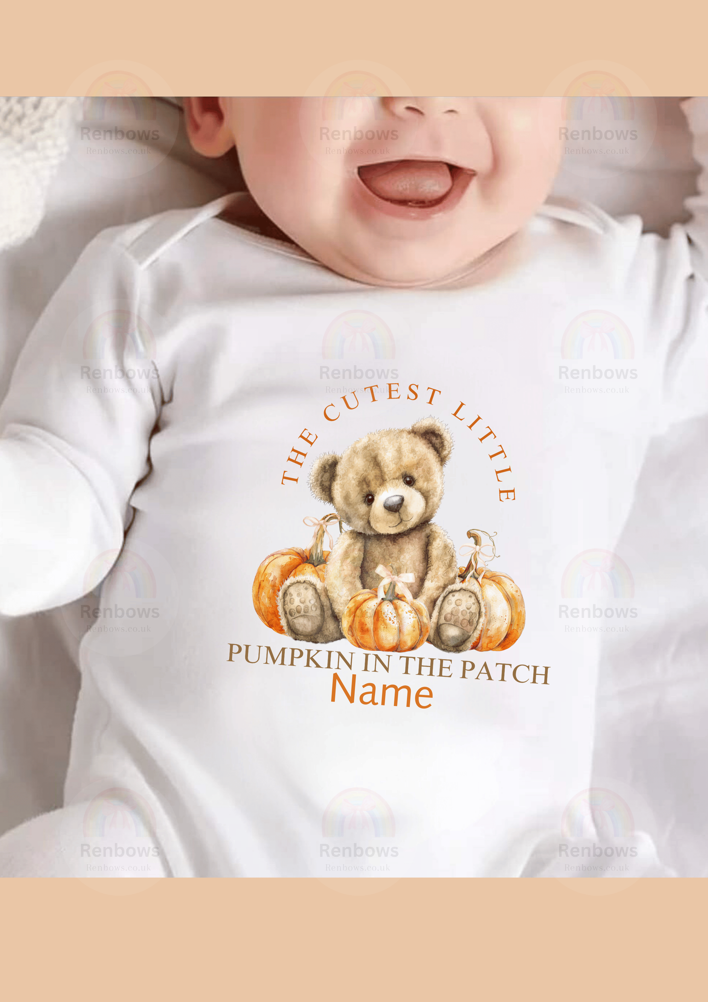 Pumpkin theme Sleepsuit. Perfect for Halloween. Personalised