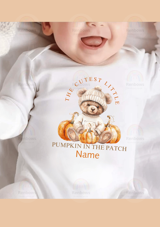 Pumpkin theme Sleepsuit. Perfect for Halloween. Personalised