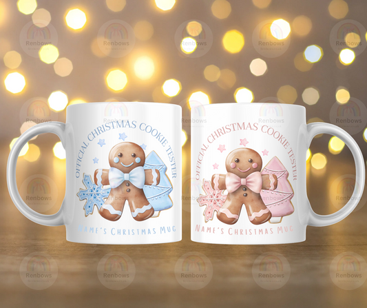 Christmas Mug. 11oz. Personalised.  Blue or pink design