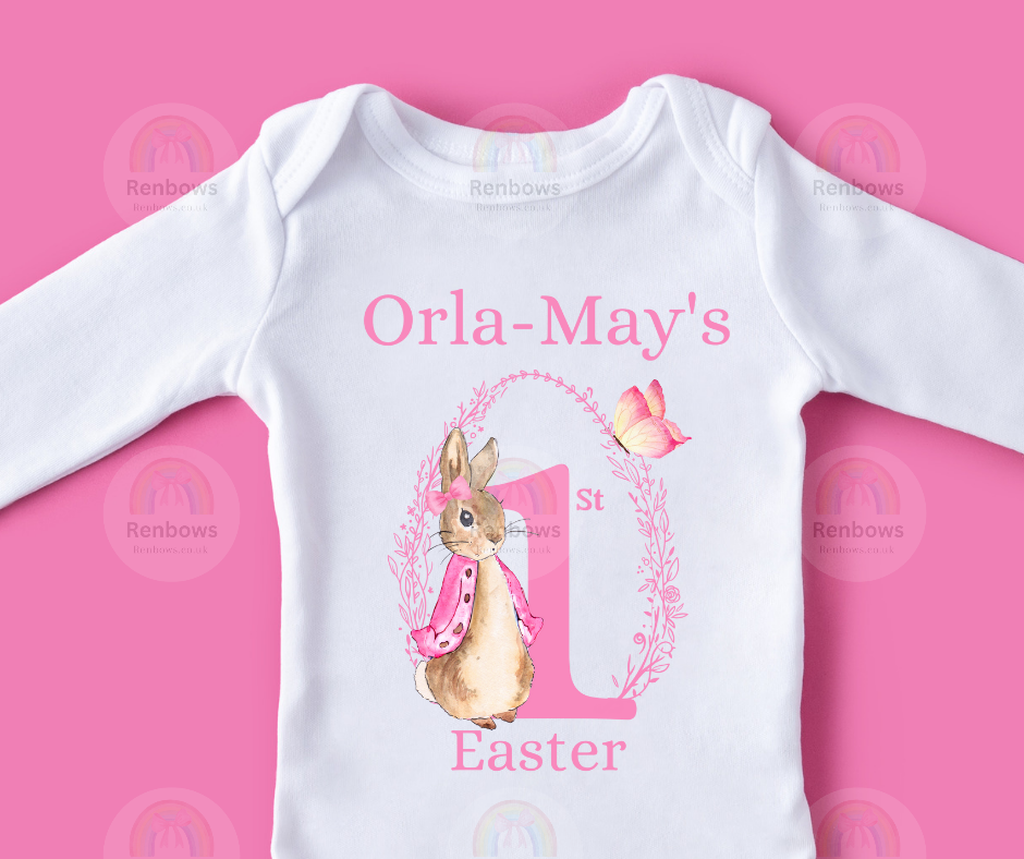 Personalised 1st Easter Rompersuits Pink or Blue theme.