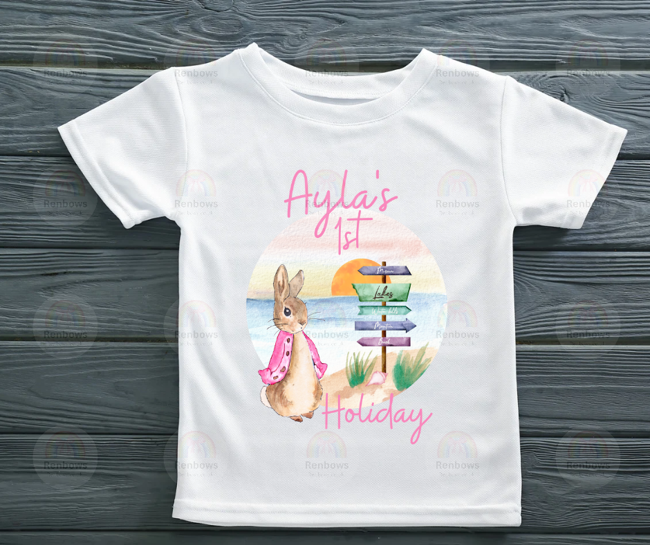 Personalised Flopsy Rabbit 1st Holiday Tshirt