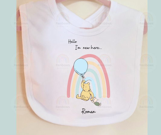 Personalised New baby Bib with Pooh Bear