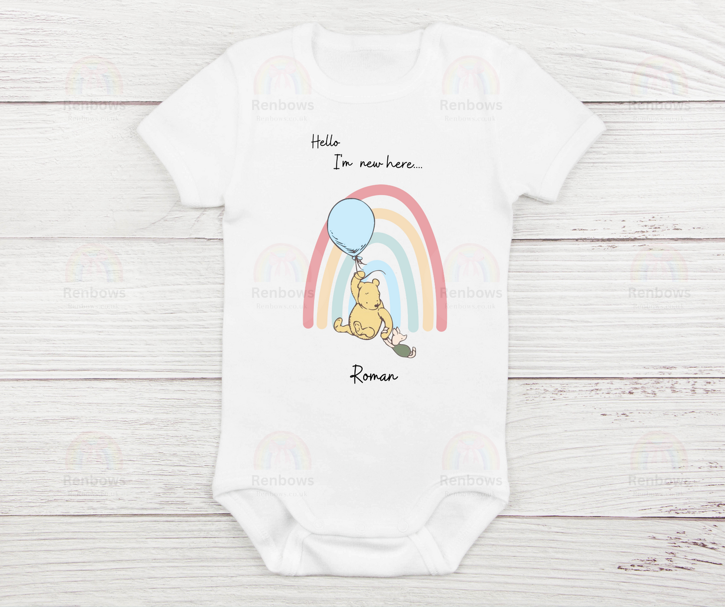 Personalised New baby Vest with Pooh Bear