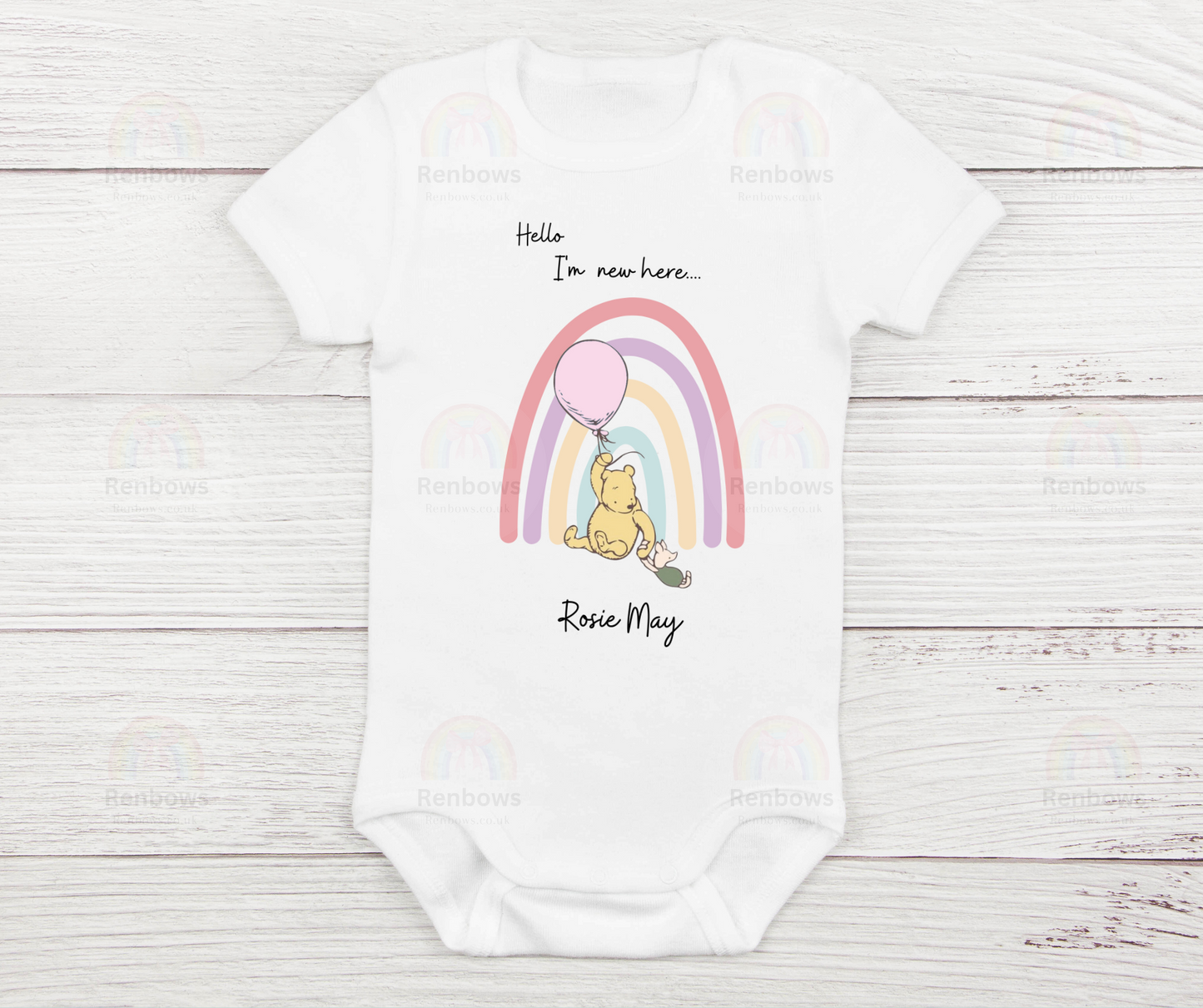 Personalised New baby Vest with Pooh Bear