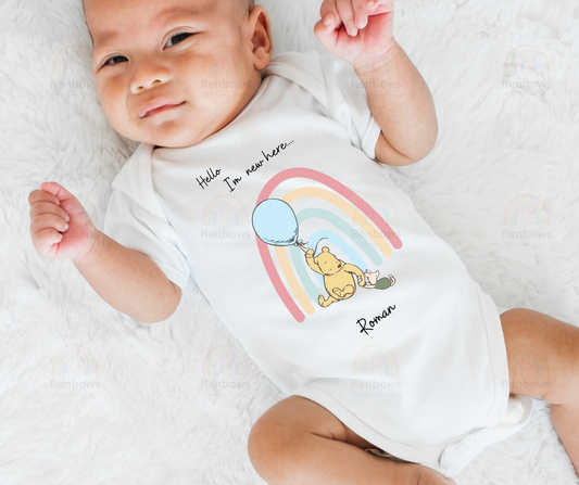 Personalised New baby Vest with Pooh Bear