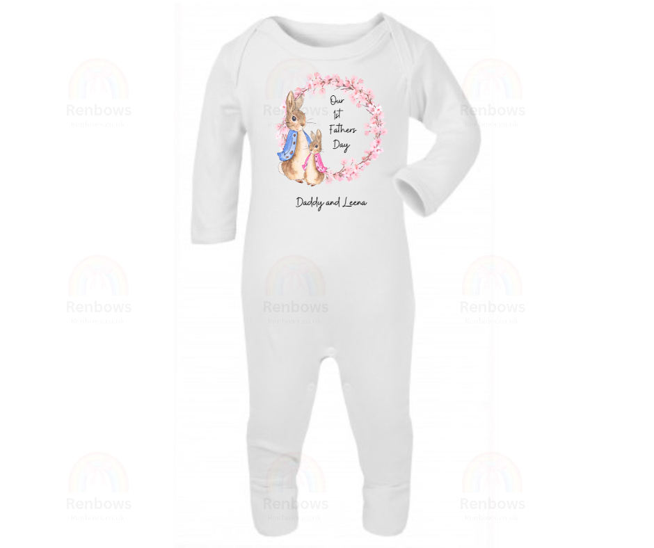 Personalised 1st Fathers Day Rompersuit with Flopsy Rabbit