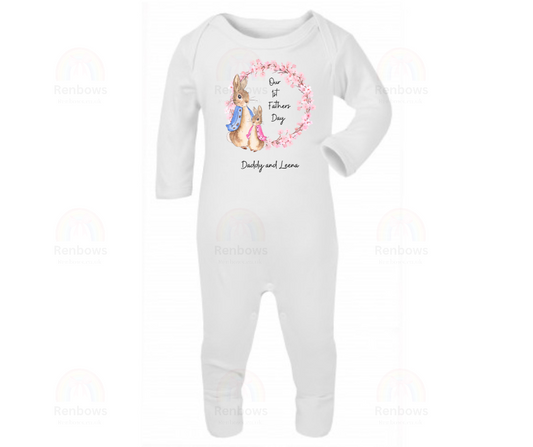 Personalised 1st Fathers Day Rompersuit with Flopsy Rabbit