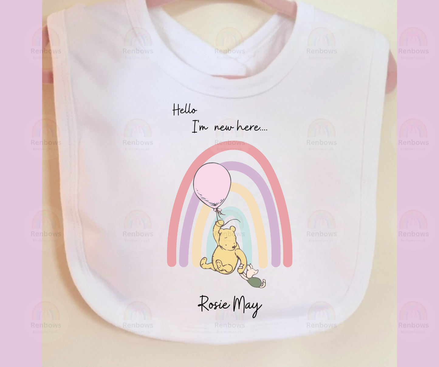 Personalised New baby Bib with Pooh Bear