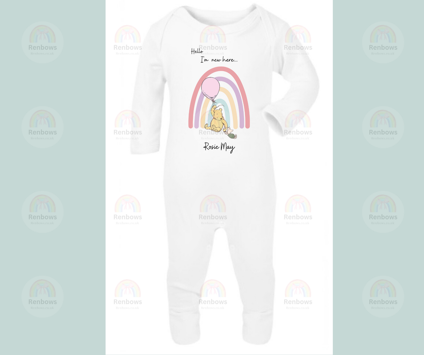 Personalised New baby sleepsuit with Pooh Bear