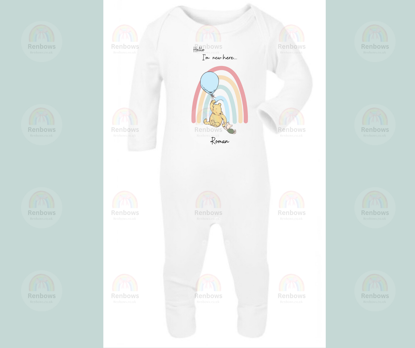 Personalised New baby sleepsuit with Pooh Bear