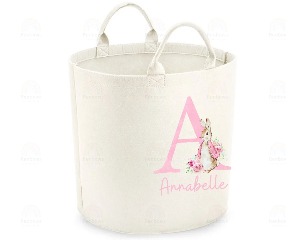 Personalised Storage/Toy Trug with Peter Rabbit theme available in blue or pink