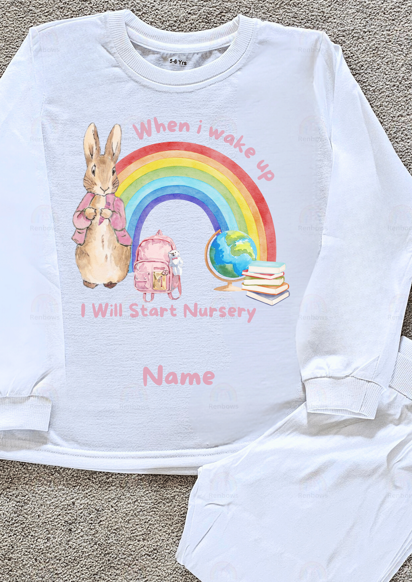 'When I wake up, i will be starting Nursery' Flopsy Rabbit theme PJs