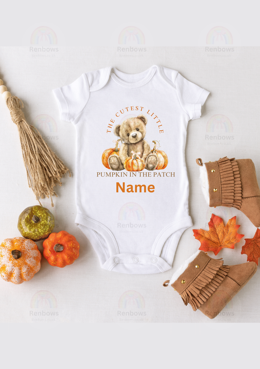 Pumpkin theme Vest with Teddy. Personalised