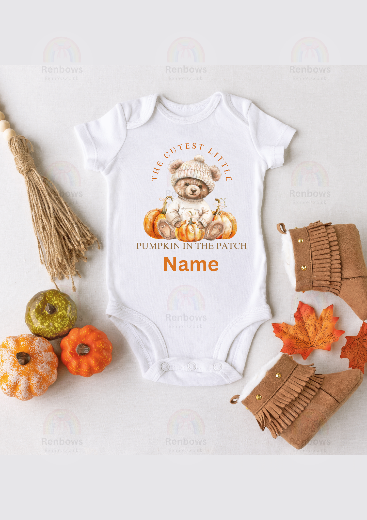 Pumpkin theme Vest with Teddy. Personalised