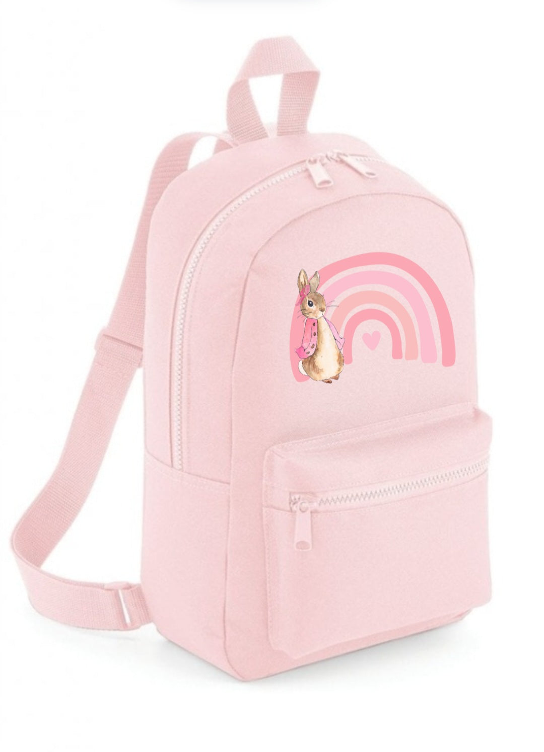 Personalised Flopsy Rabbit Rainbow Mini Backpack in pink